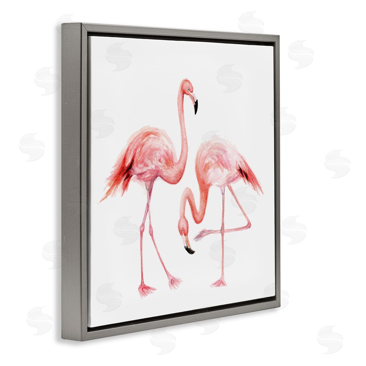 Fox Hollow Studios Bending Knee Flamingo Watercolor Portrait Children's Nursery Animals Gray Floating Frame Canvas Wall Art Print