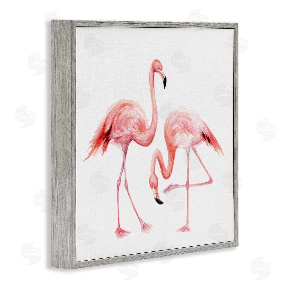 Fox Hollow Studios Bending Knee Flamingo Watercolor Portrait Children's Nursery Animals Gray Framed Glicee Wall Art Print