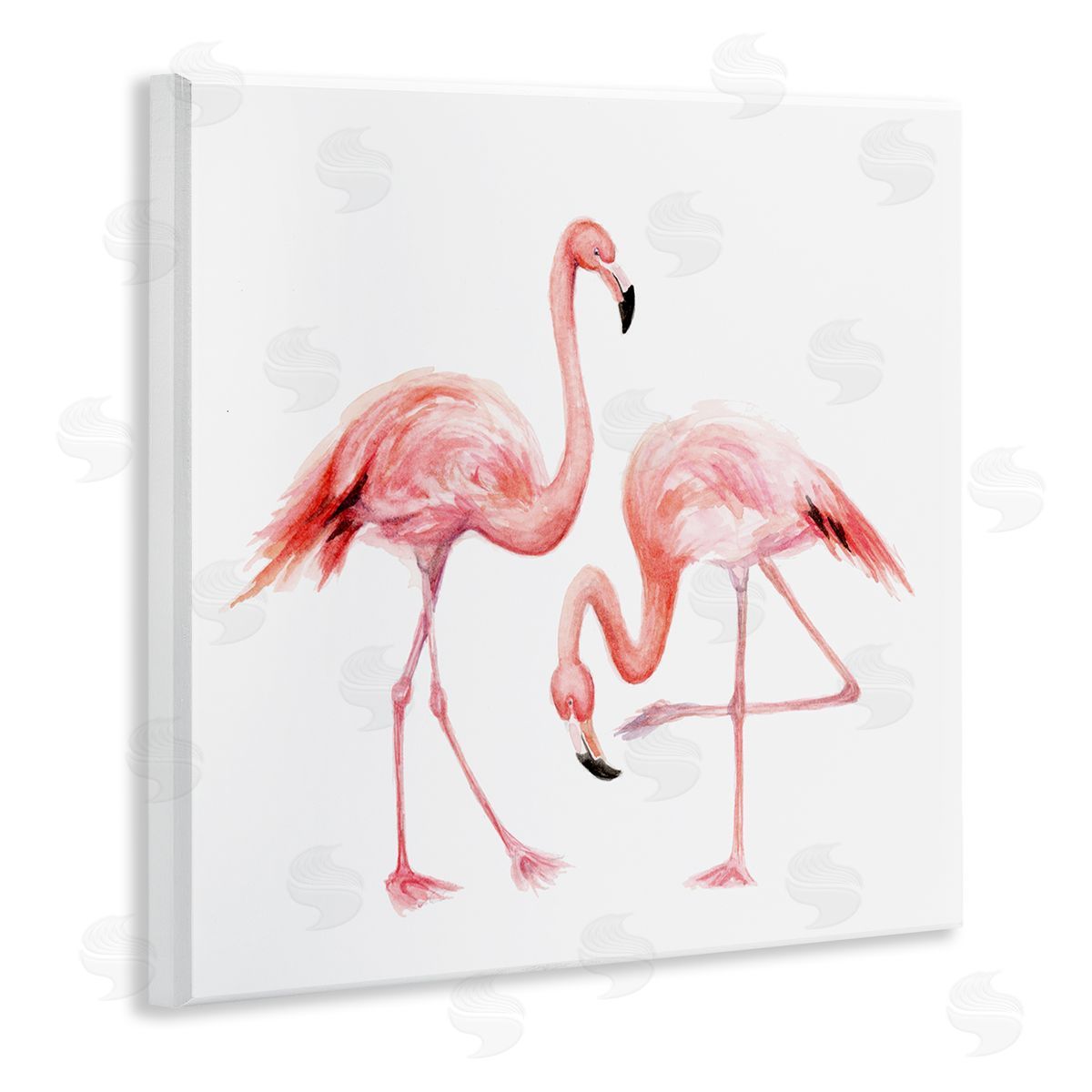 Fox Hollow Studios Bending Knee Flamingo Watercolor Portrait Children's Nursery Animals Wooden Wall Plaque Art Print