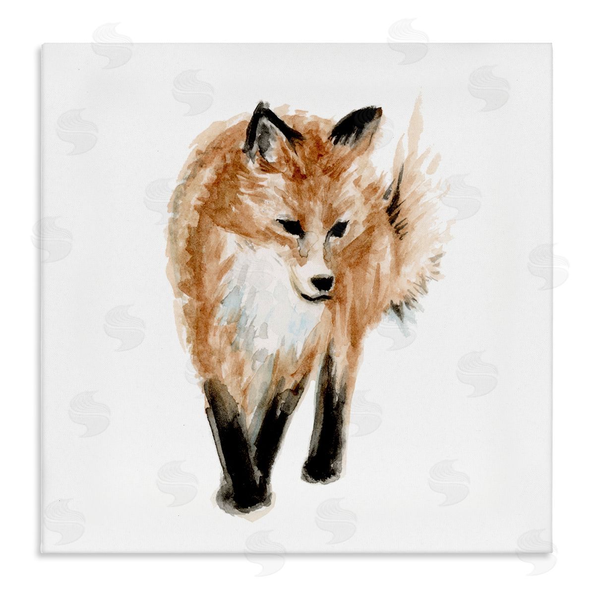 Fox Hollow Studios Red Fox Watercolor Painting Kids' Nursery Wild Animal Stretched Canvas Wall Art Print