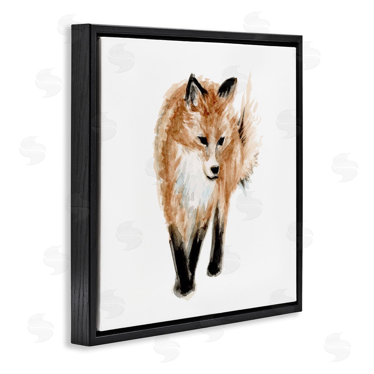 Fox Hollow Studios Red Fox Watercolor Painting Kids' Nursery Wild Animal Black Floating Frame Canvas Wall Art Print