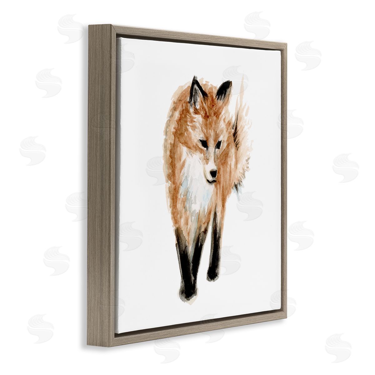 Fox Hollow Studios Red Fox Watercolor Painting Kids' Nursery Wild Animal Brown Floating Frame Canvas Wall Art Print