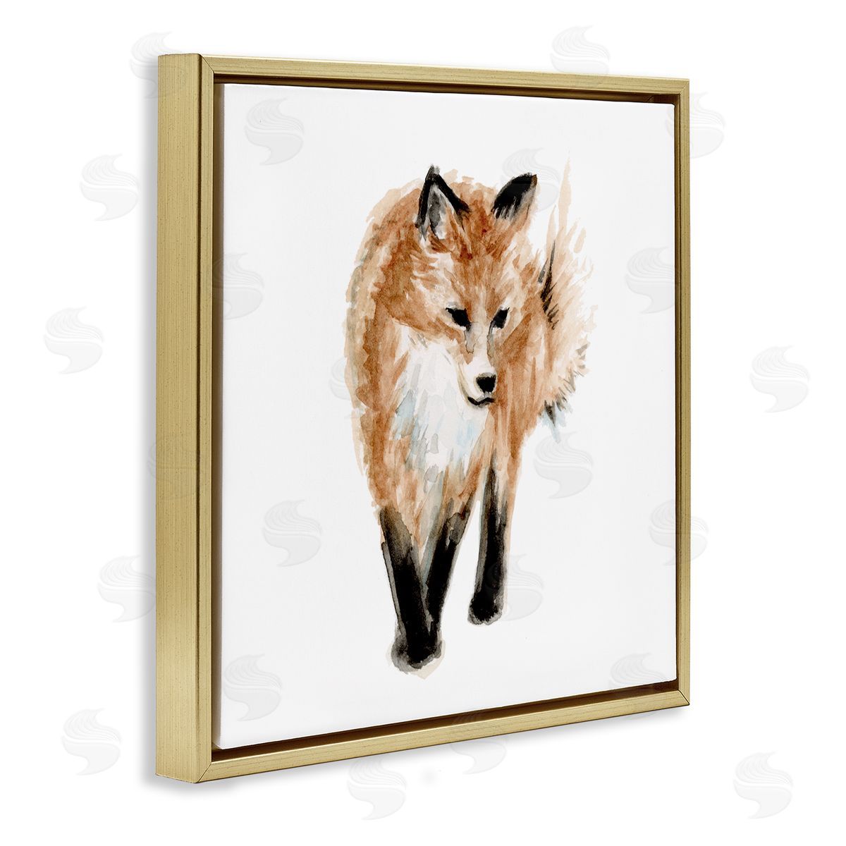 Fox Hollow Studios Red Fox Watercolor Painting Kids' Nursery Wild Animal Gold Floating Frame Canvas Wall Art Print