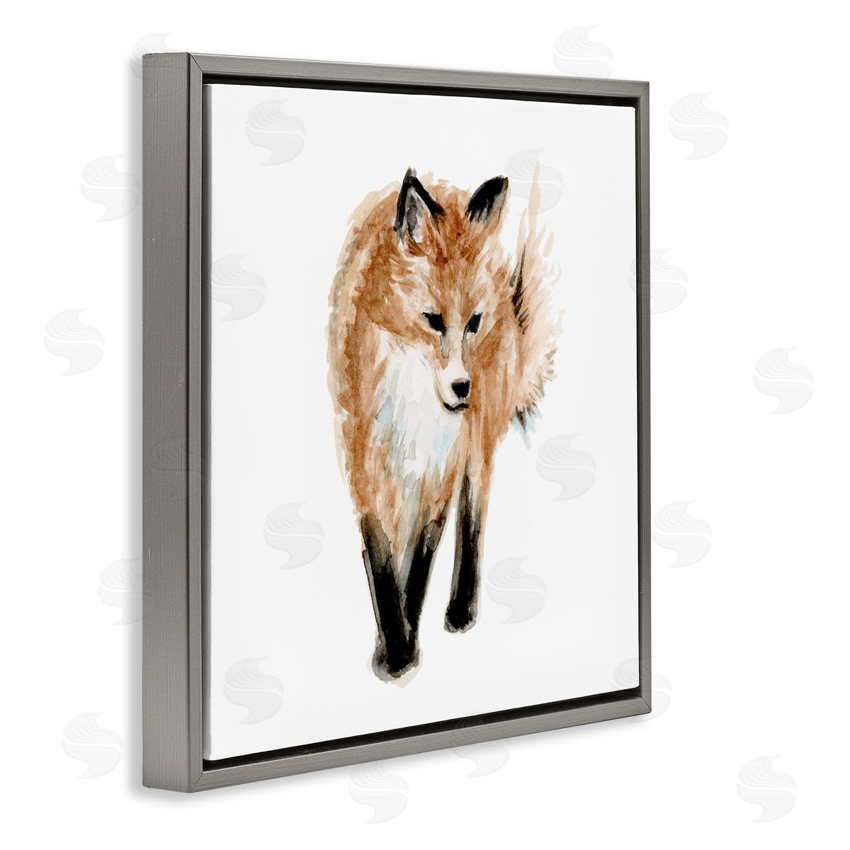 Fox Hollow Studios Red Fox Watercolor Painting Kids' Nursery Wild Animal Gray Floating Frame Canvas Wall Art Print
