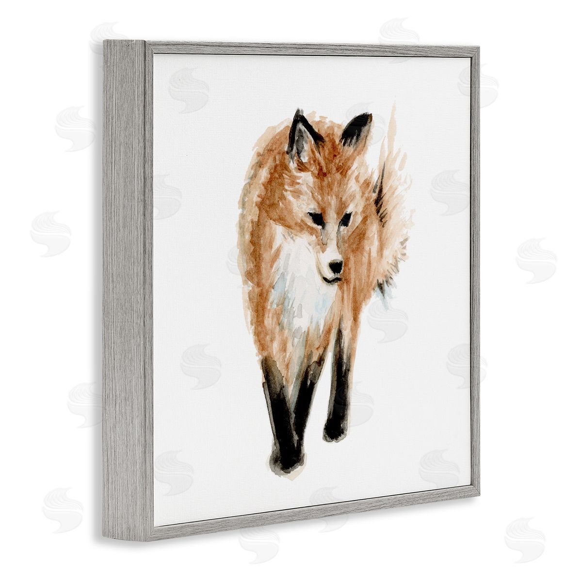 Fox Hollow Studios Red Fox Watercolor Painting Kids' Nursery Wild Animal Gray Framed Glicee Wall Art Print