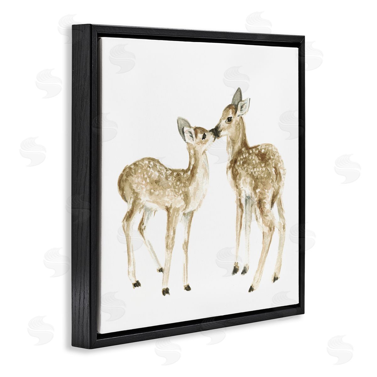 Fox Hollow Studios Baby Deer Fawn Watercolor Painting Kids' Nursery Animal Black Floating Frame Canvas Wall Art Print
