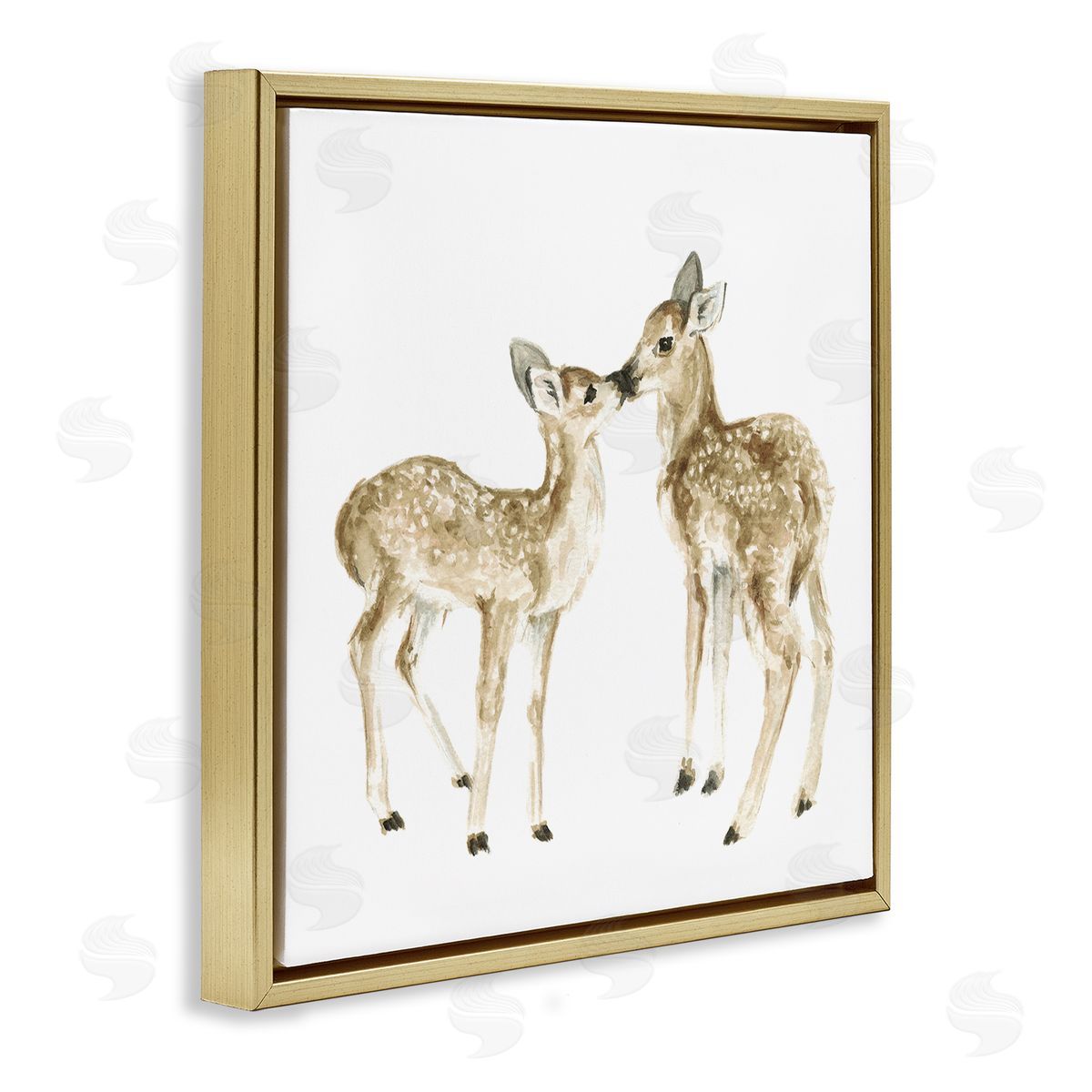 Fox Hollow Studios Baby Deer Fawn Watercolor Painting Kids' Nursery Animal Gold Floating Frame Canvas Wall Art Print