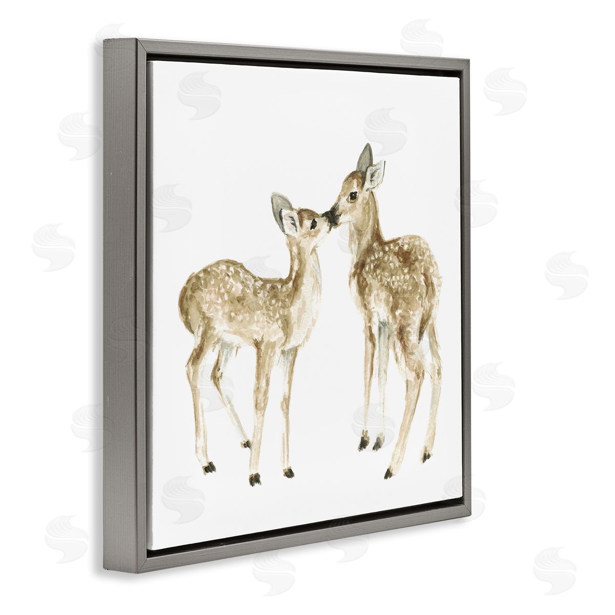 Fox Hollow Studios Baby Deer Fawn Watercolor Painting Kids' Nursery Animal Gray Floating Frame Canvas Wall Art Print