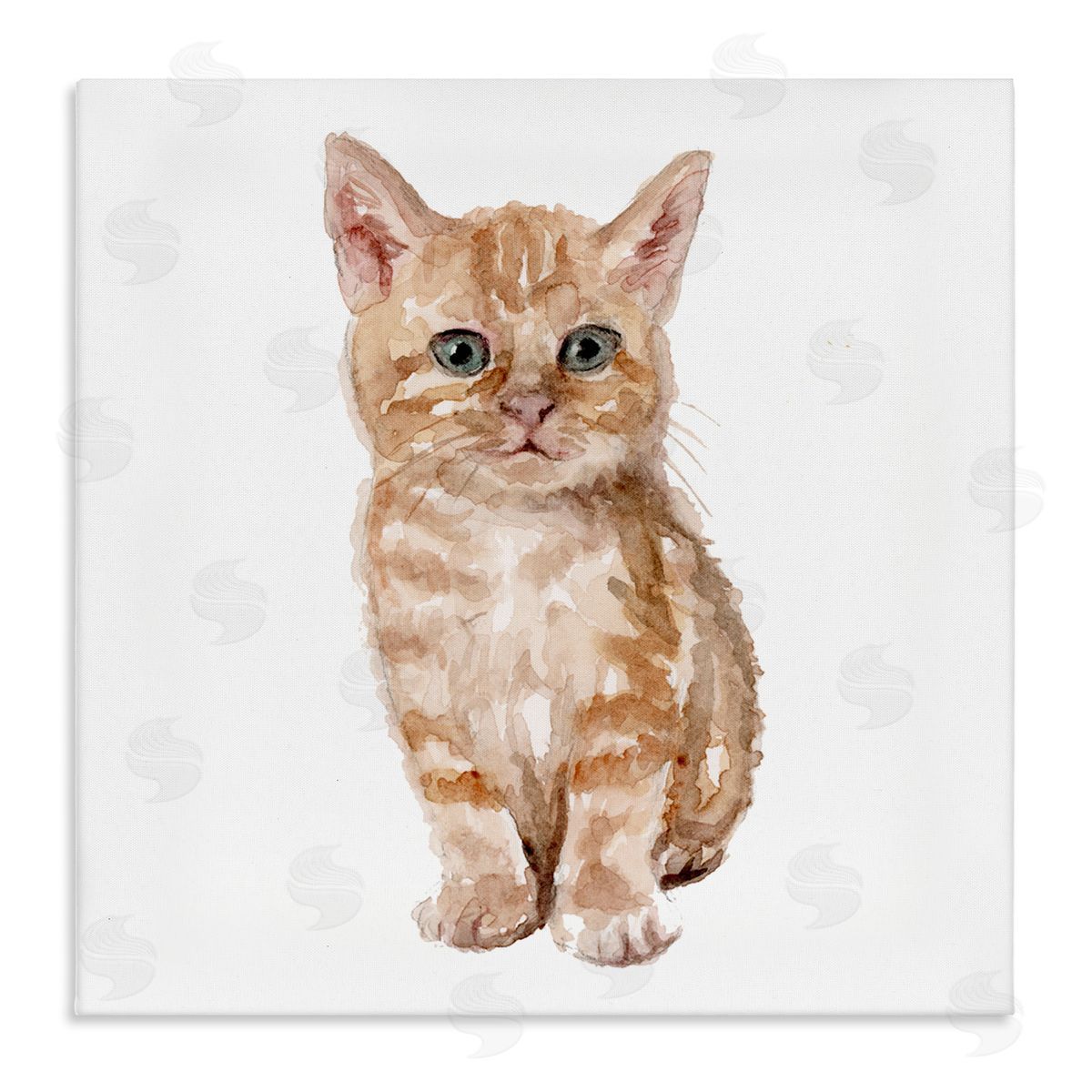Fox Hollow Studios Tabby Cat Kitten Watercolor Portrait Nursery Animal Stretched Canvas Wall Art Print