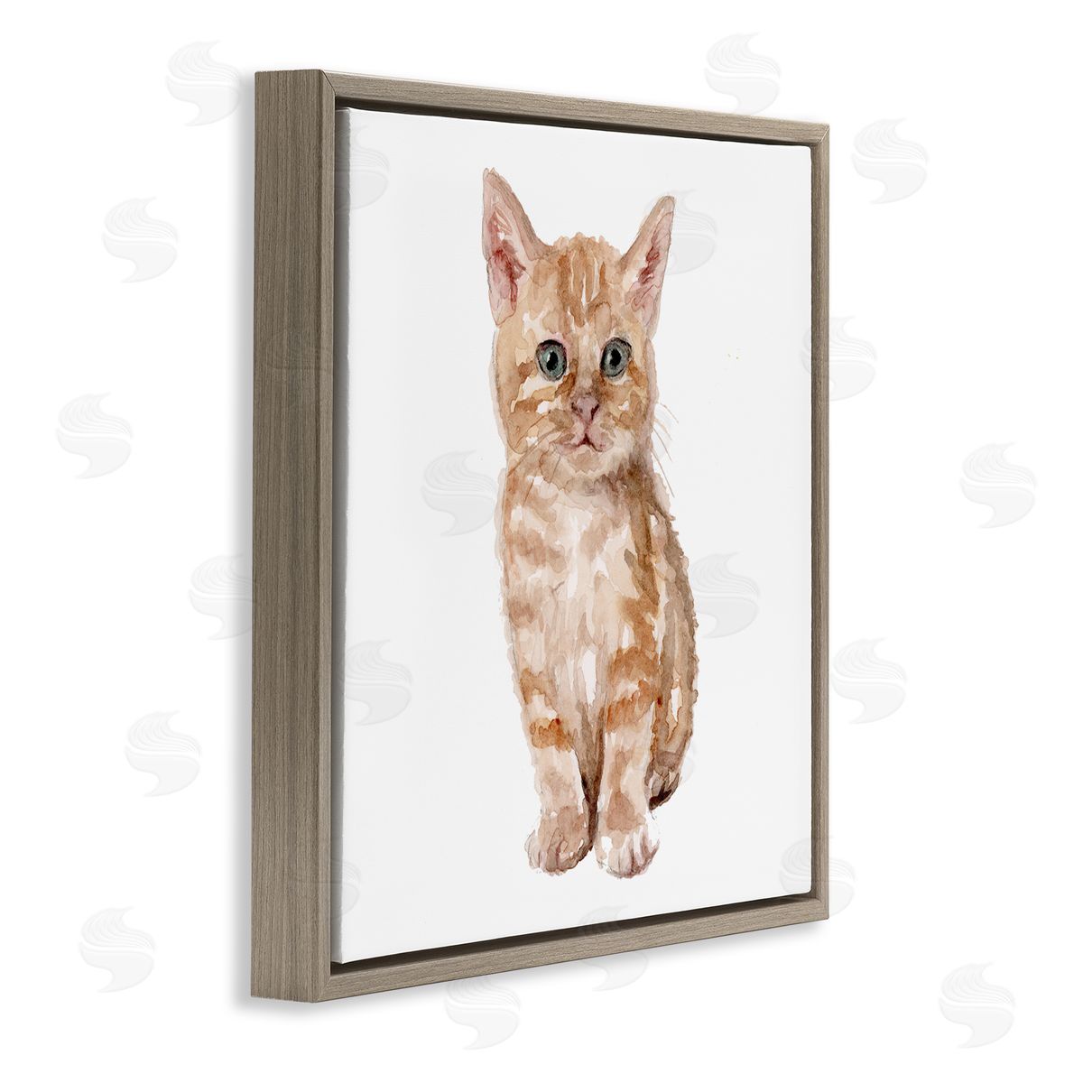 Fox Hollow Studios Tabby Cat Kitten Watercolor Portrait Nursery Animal Brown Floating Frame Canvas Wall Art Print