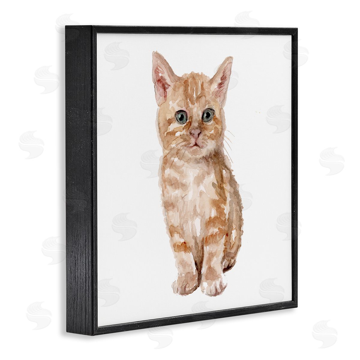 Fox Hollow Studios Tabby Cat Kitten Watercolor Portrait Nursery Animal Black Framed Glicee Wall Art Print
