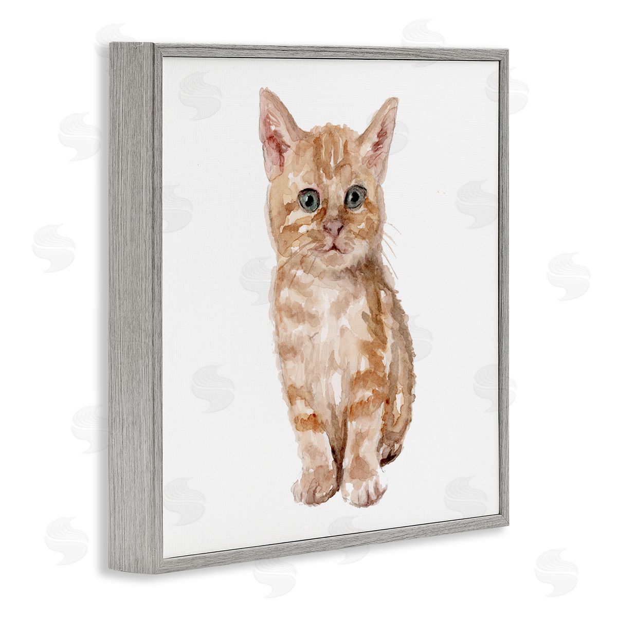 Fox Hollow Studios Tabby Cat Kitten Watercolor Portrait Nursery Animal Gray Framed Glicee Wall Art Print
