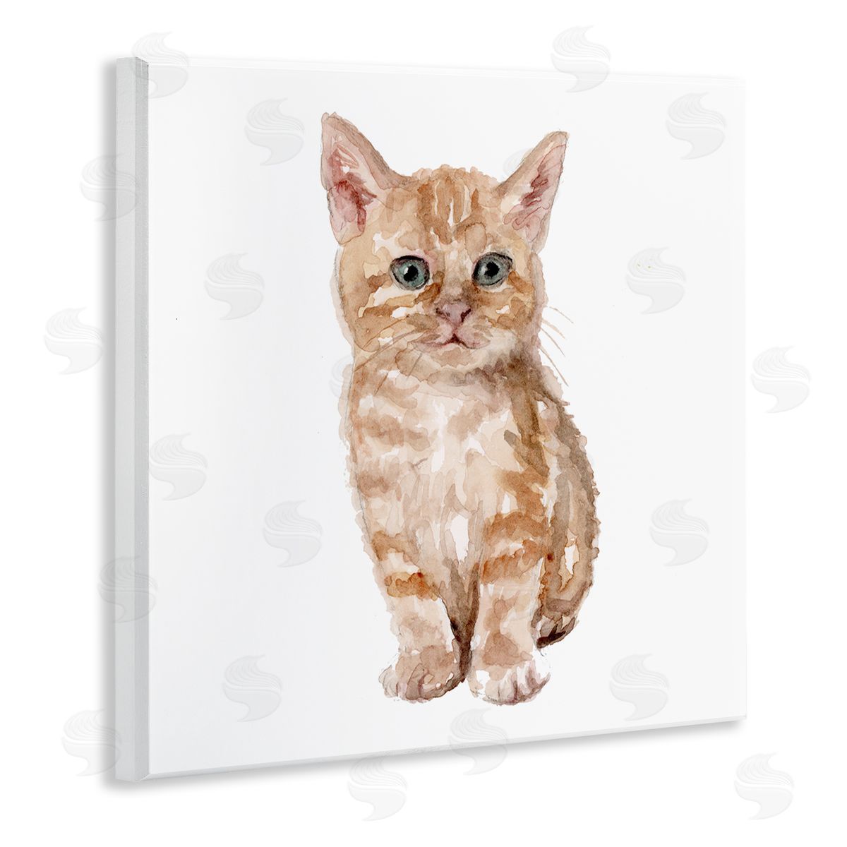 Fox Hollow Studios Tabby Cat Kitten Watercolor Portrait Nursery Animal Wooden Wall Plaque Art Print
