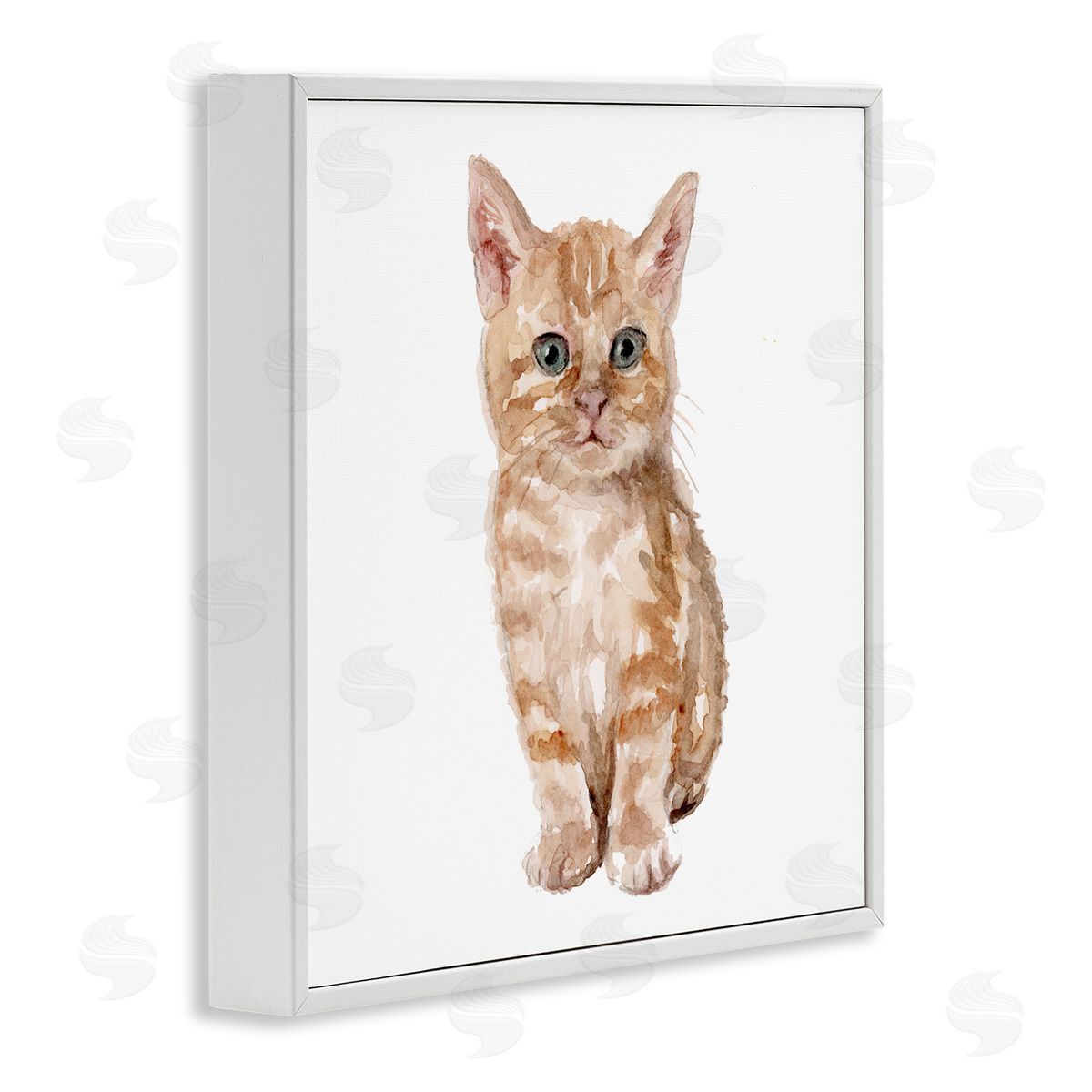 Fox Hollow Studios Tabby Cat Kitten Watercolor Portrait Nursery Animal White Framed Glicee Wall Art Print