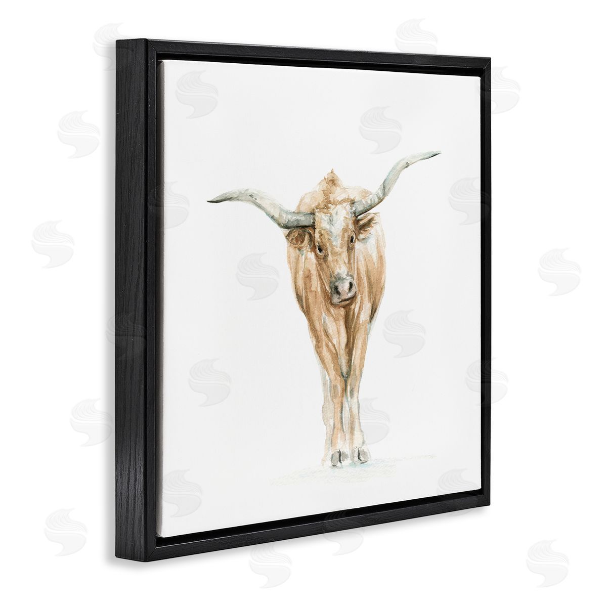 Fox Hollow Studios Longhorn Cattle Watercolor Portrait Children's Wild Animal Black Floating Frame Canvas Wall Art Print