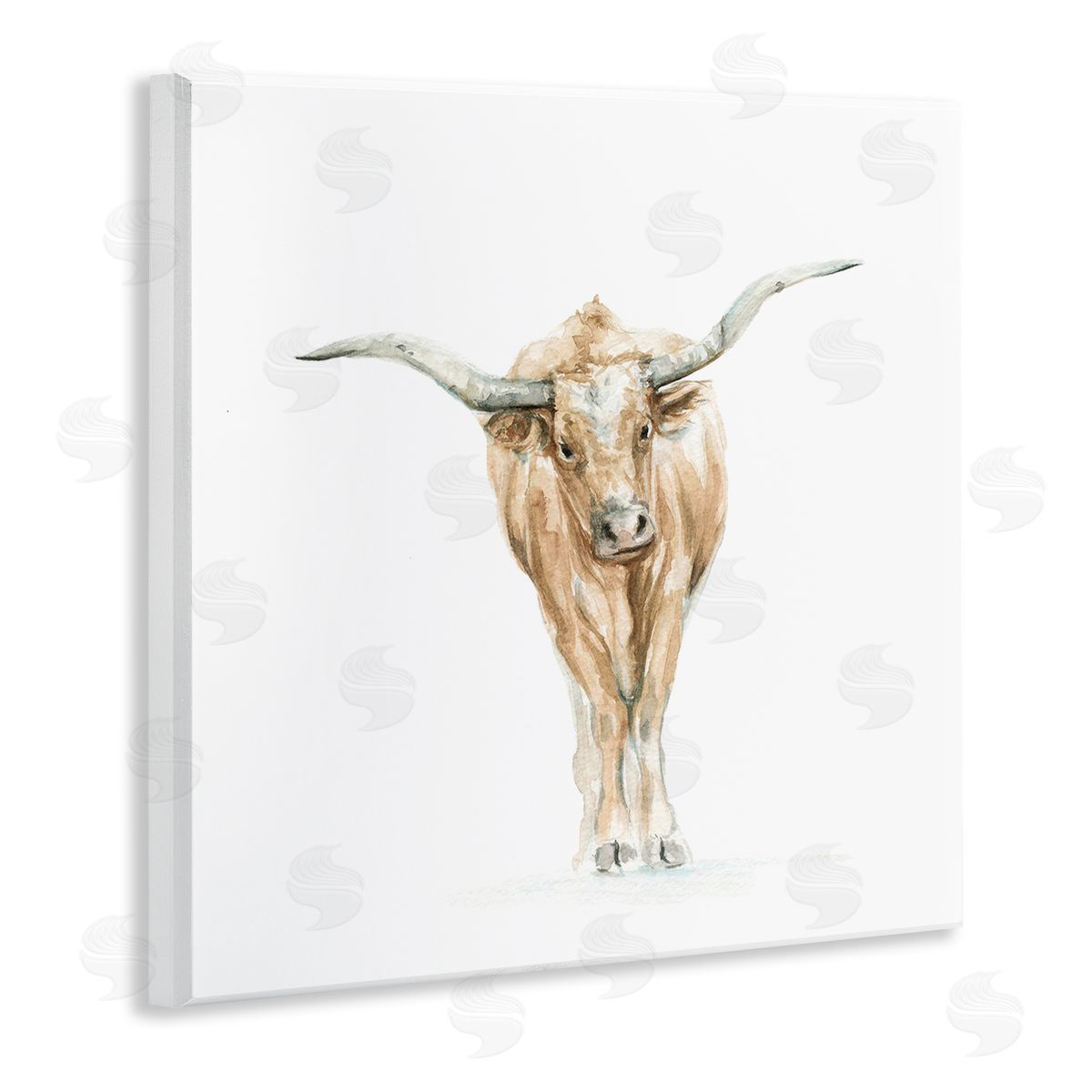 Fox Hollow Studios Longhorn Cattle Watercolor Portrait Children's Wild Animal Wooden Wall Plaque Art Print