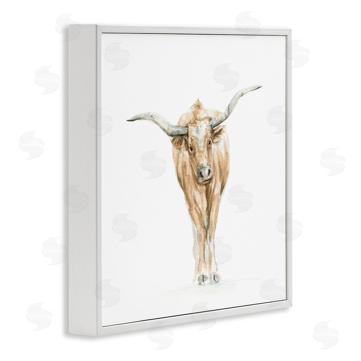 Fox Hollow Studios Longhorn Cattle Watercolor Portrait Children's Wild Animal White Framed Glicee Wall Art Print