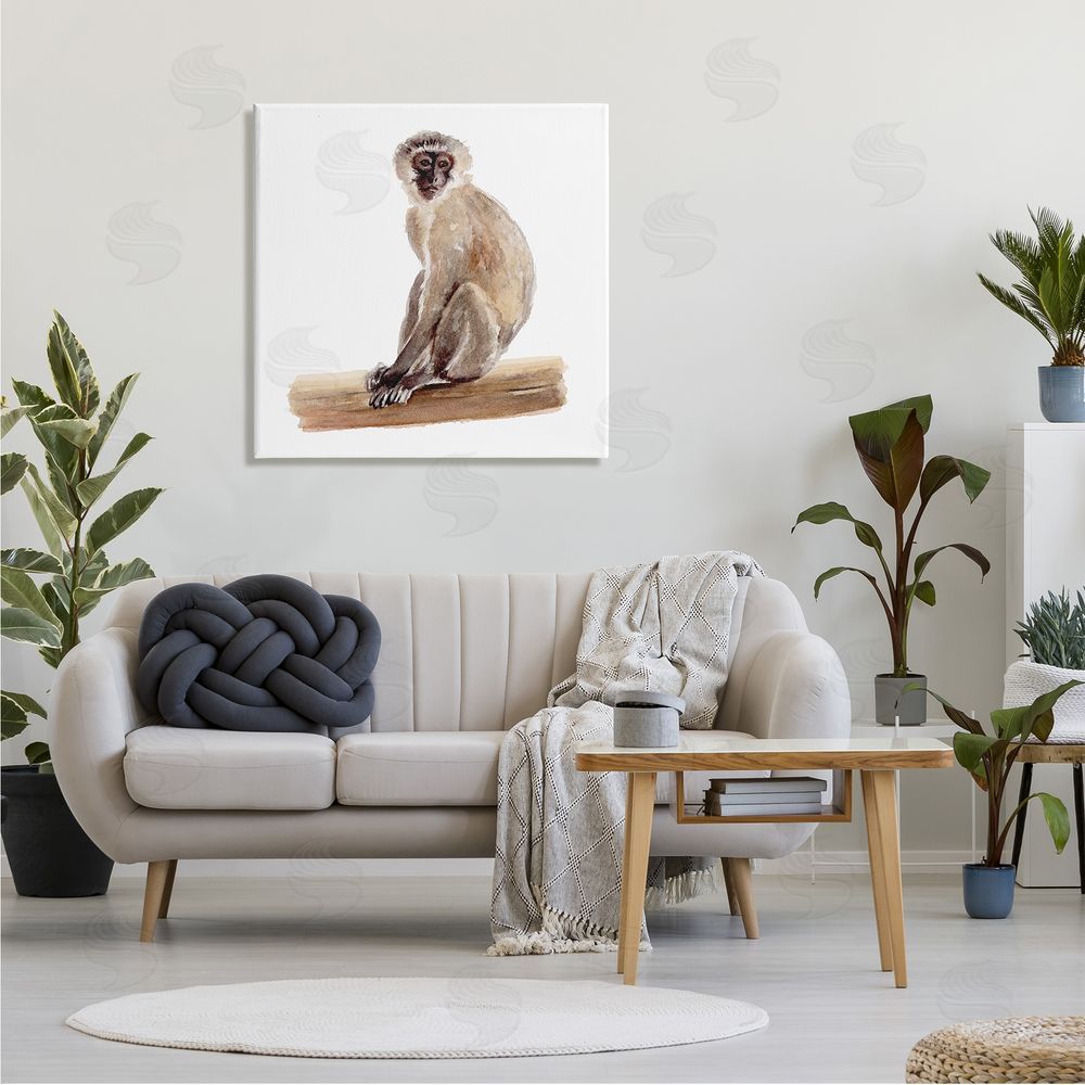Fox Hollow Studios Langur Monkey Watercolor Painting Children's Nursery Animal Canvas Wall Art in Room