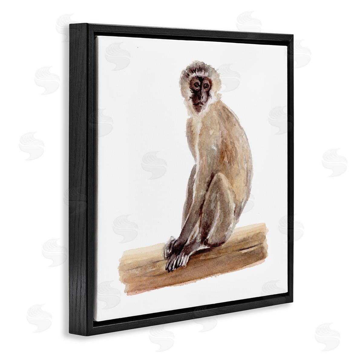 Fox Hollow Studios Langur Monkey Watercolor Painting Children's Nursery Animal Black Floating Frame Canvas Wall Art Print