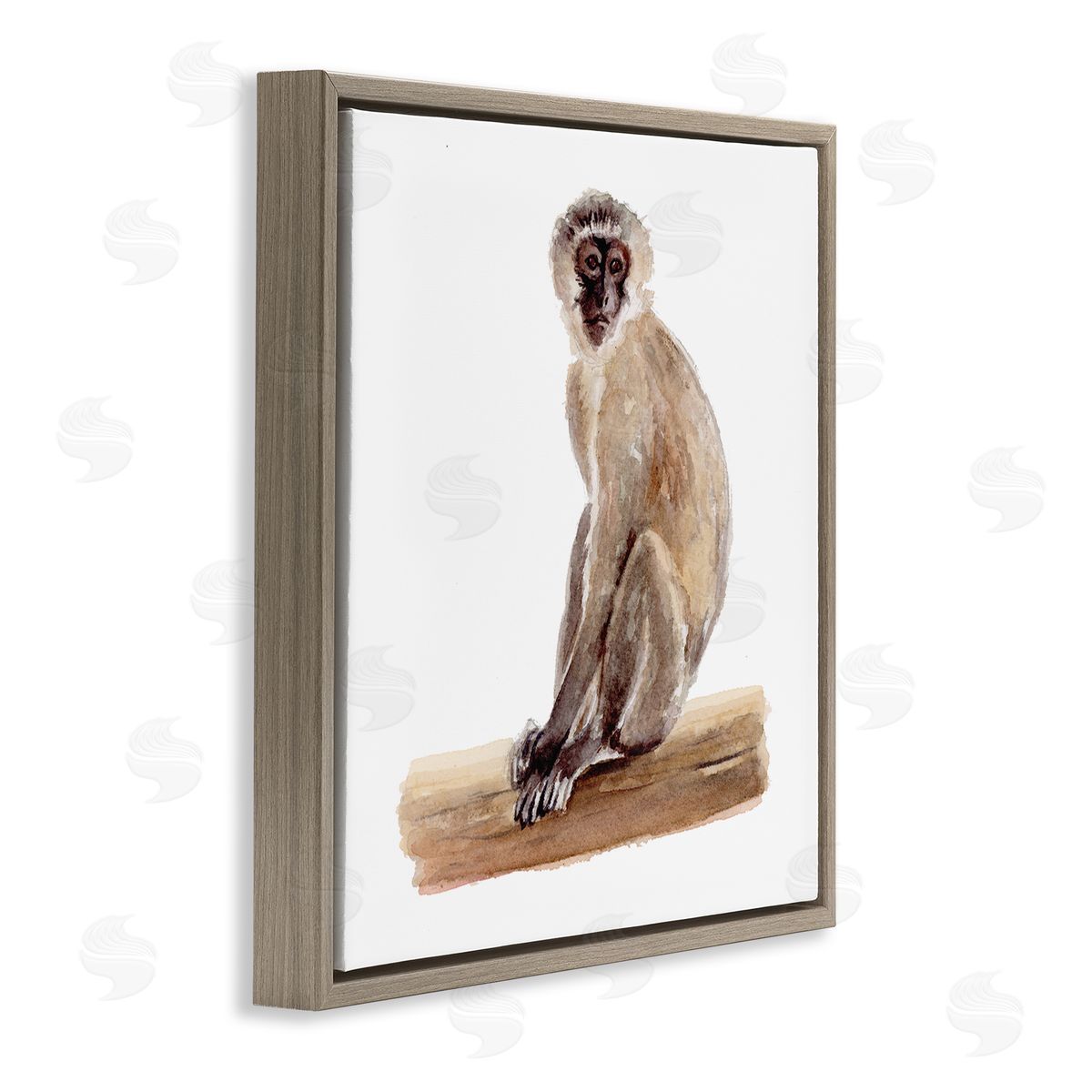 Fox Hollow Studios Langur Monkey Watercolor Painting Children's Nursery Animal Brown Floating Frame Canvas Wall Art Print