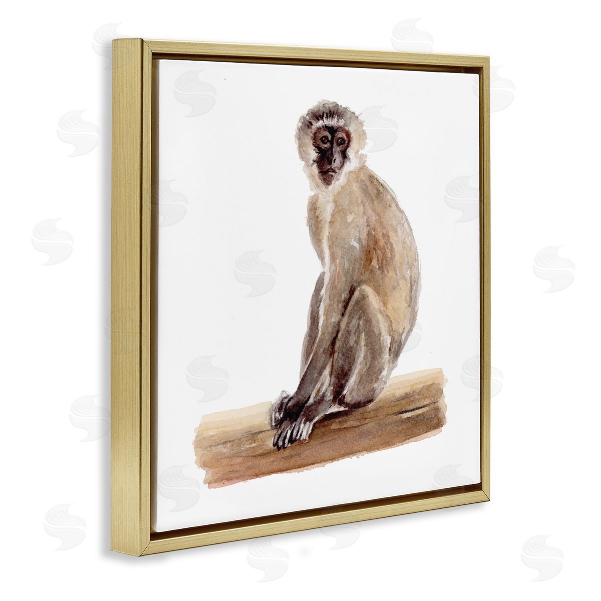 Fox Hollow Studios Langur Monkey Watercolor Painting Children's Nursery Animal Gold Floating Frame Canvas Wall Art Print