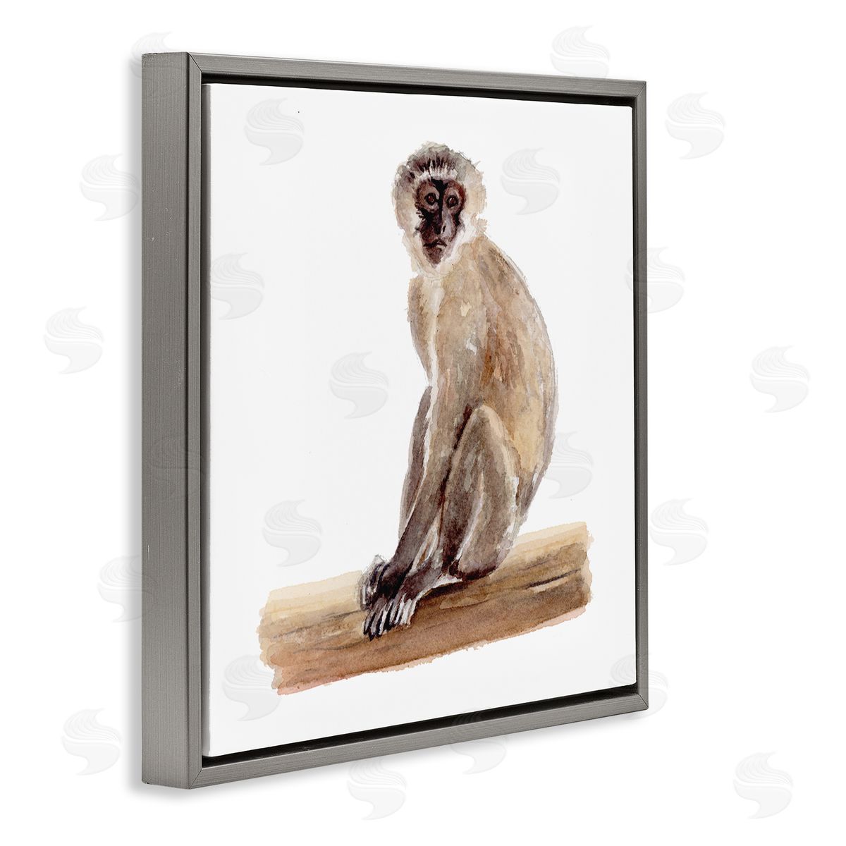 Fox Hollow Studios Langur Monkey Watercolor Painting Children's Nursery Animal Gray Floating Frame Canvas Wall Art Print
