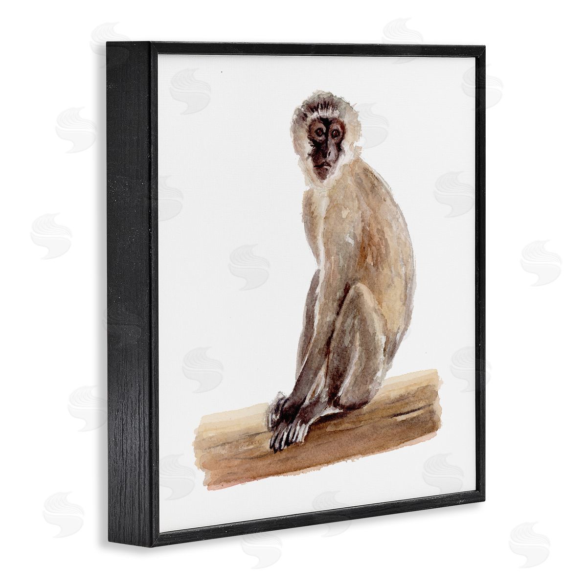 Fox Hollow Studios Langur Monkey Watercolor Painting Children's Nursery Animal Black Framed Glicee Wall Art Print