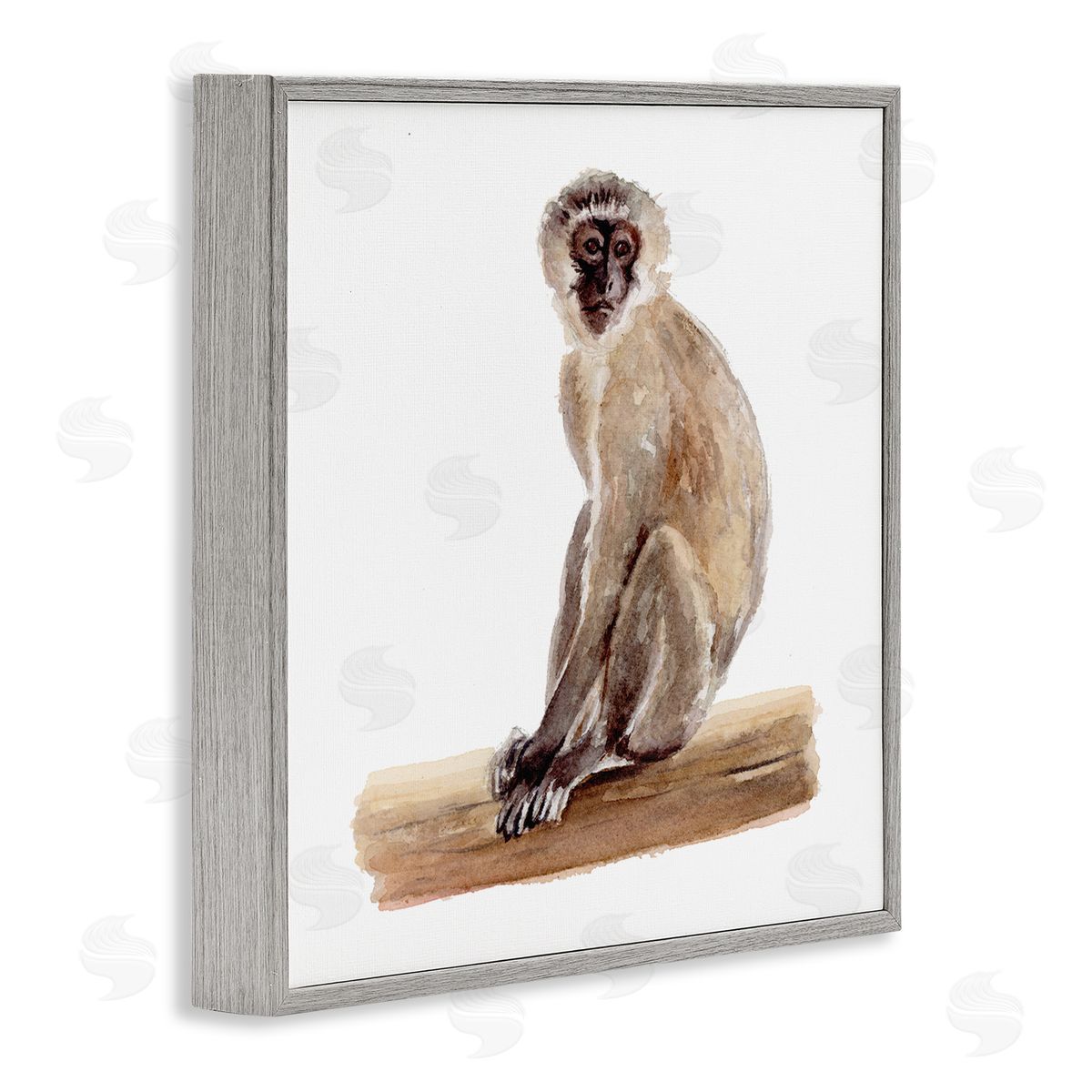 Fox Hollow Studios Langur Monkey Watercolor Painting Children's Nursery Animal Gray Framed Glicee Wall Art Print