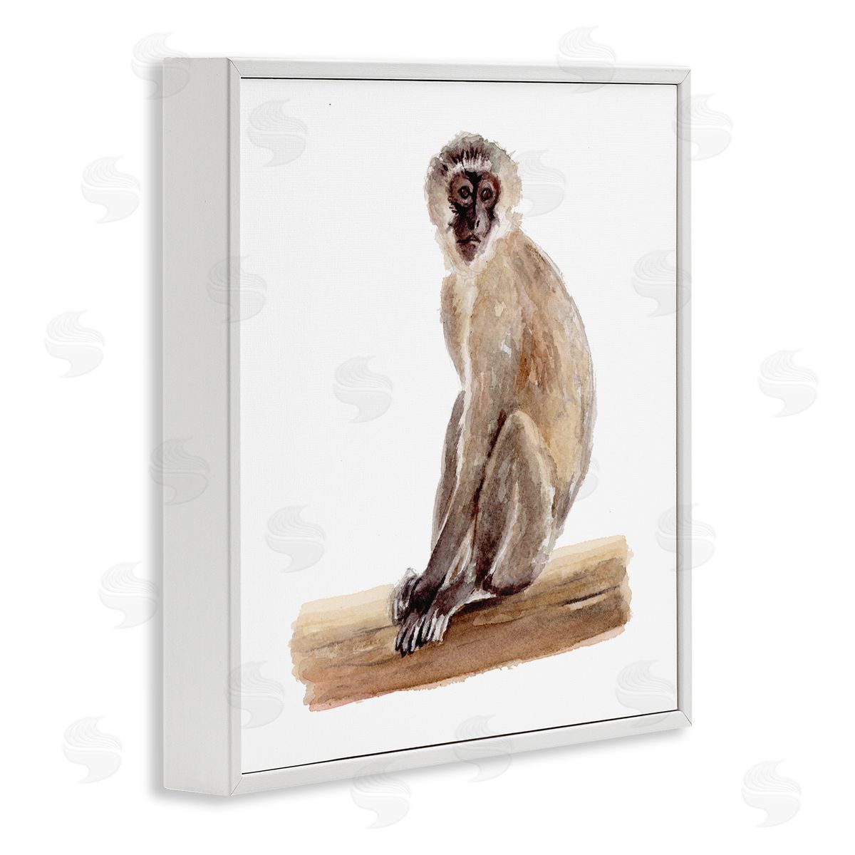 Fox Hollow Studios Langur Monkey Watercolor Painting Children's Nursery Animal White Framed Glicee Wall Art Print