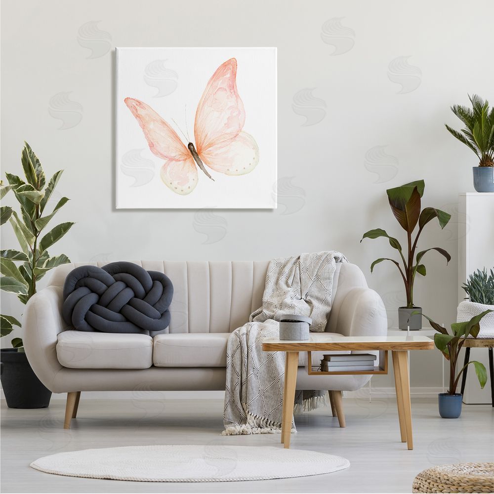 Fox Hollow Studios Pink Butterfly Watercolor Painting Kids' Nursery Insect Canvas Wall Art in Room
