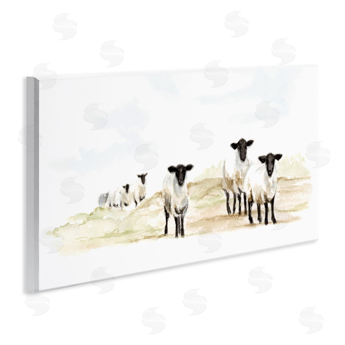 Fox Hollow Studios Sheep Farm Flock Children's Nursery Watercolor Painting