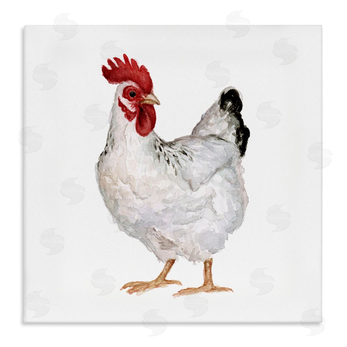 Fox Hollow Studios Quaint Chicken Watercolor Painting Farm Hen Portrait Stretched Canvas Wall Art Print