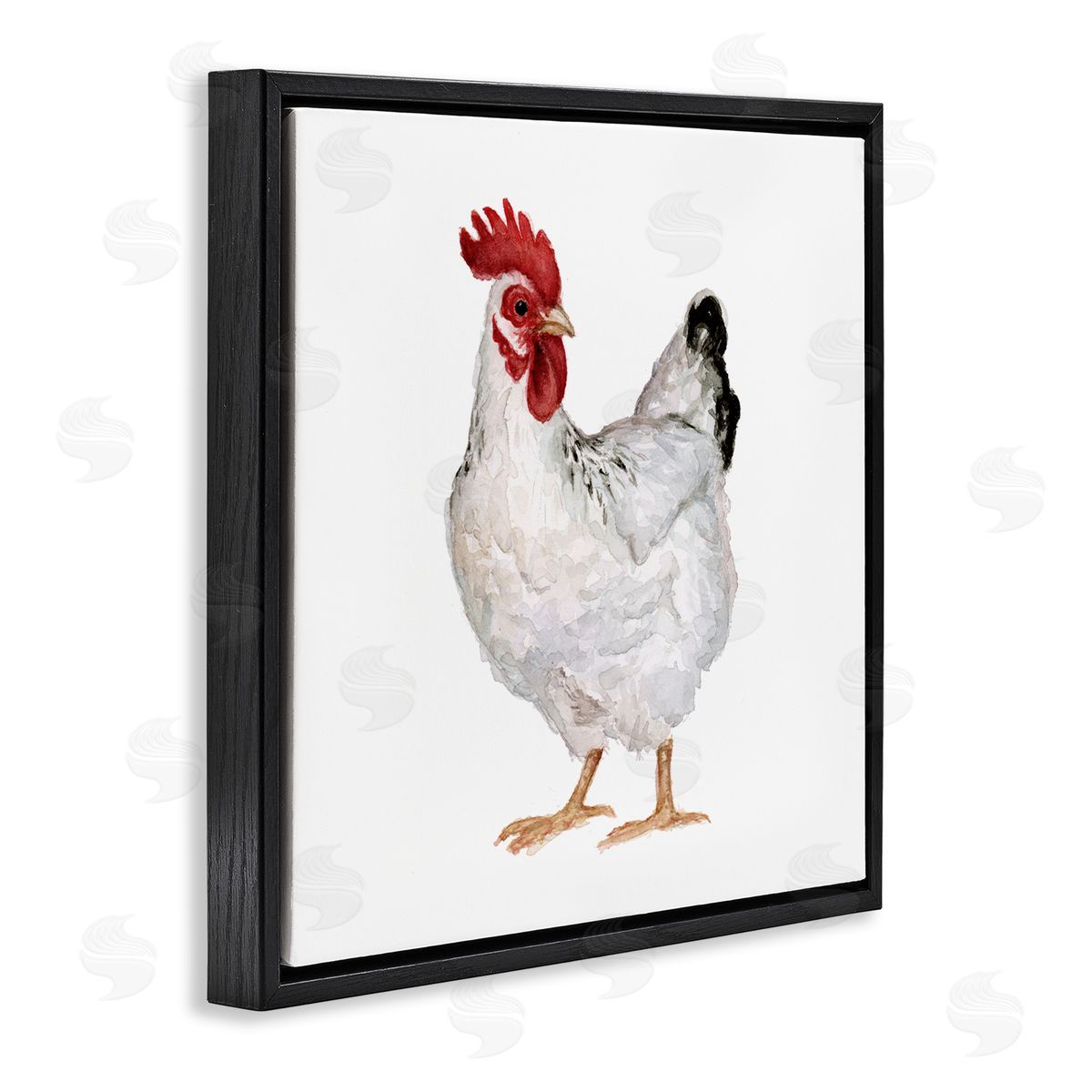 Fox Hollow Studios Quaint Chicken Watercolor Painting Farm Hen Portrait Black Floating Frame Canvas Wall Art Print
