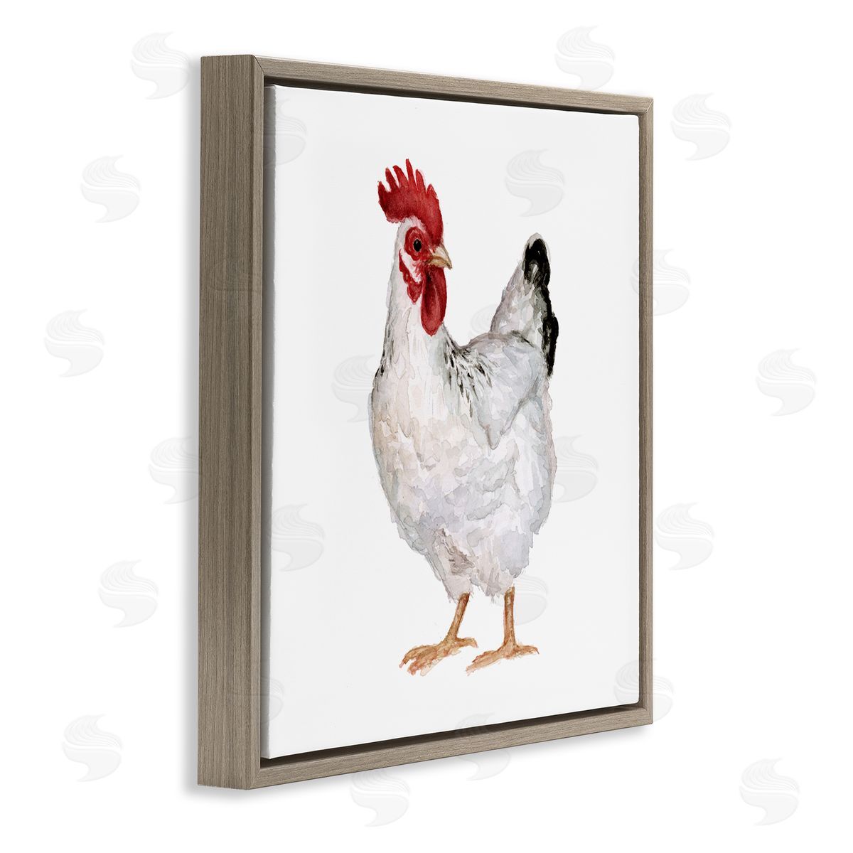 Fox Hollow Studios Quaint Chicken Watercolor Painting Farm Hen Portrait Brown Floating Frame Canvas Wall Art Print