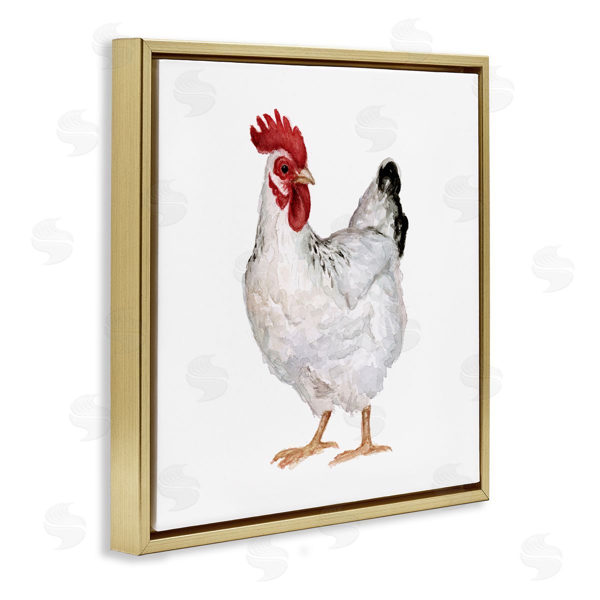 Fox Hollow Studios Quaint Chicken Watercolor Painting Farm Hen Portrait Gold Floating Frame Canvas Wall Art Print
