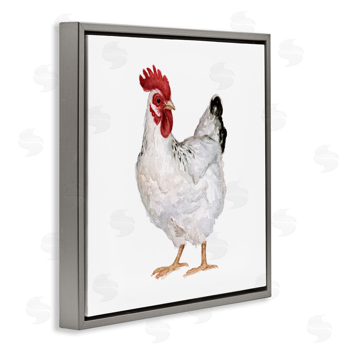 Fox Hollow Studios Quaint Chicken Watercolor Painting Farm Hen Portrait Gray Floating Frame Canvas Wall Art Print