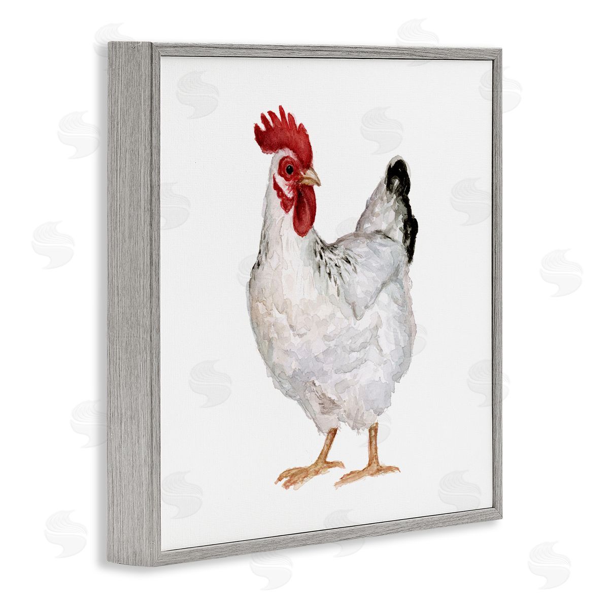 Fox Hollow Studios Quaint Chicken Watercolor Painting Farm Hen Portrait Gray Framed Glicee Wall Art Print