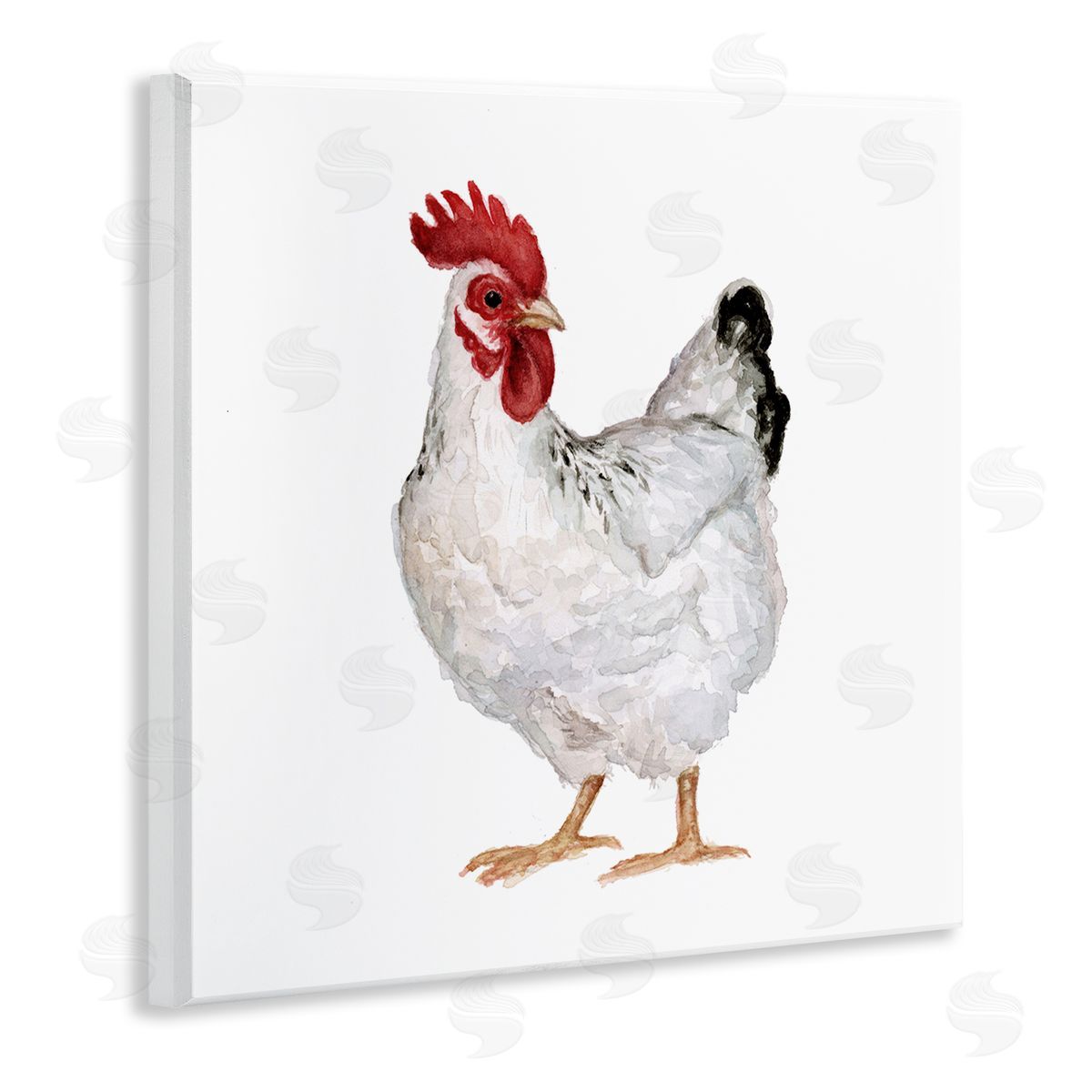 Fox Hollow Studios Quaint Chicken Watercolor Painting Farm Hen Portrait Wooden Wall Plaque Art Print