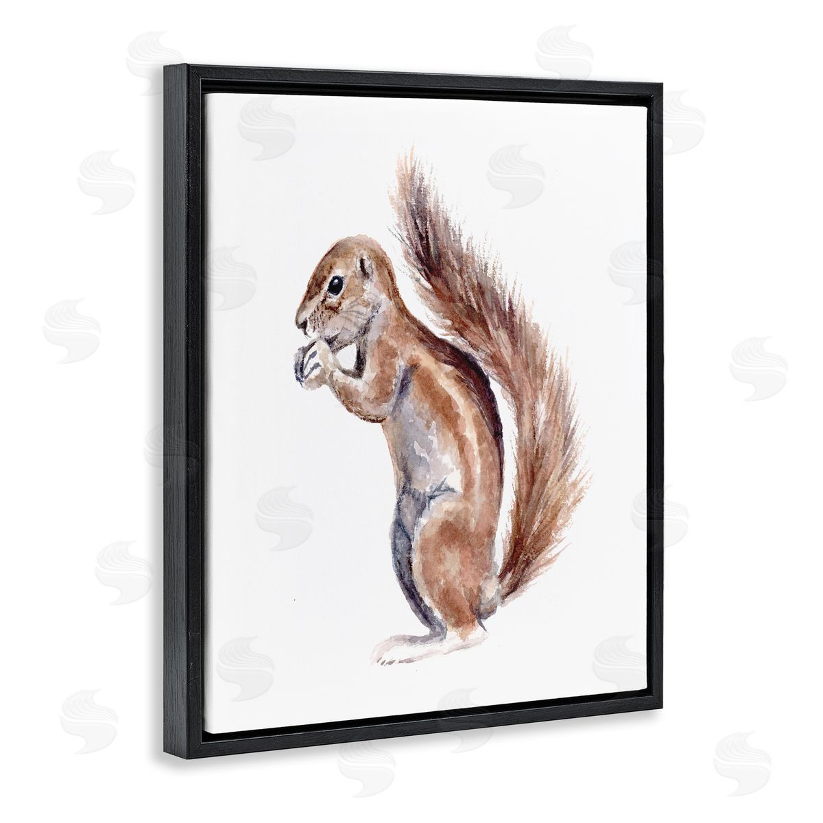 Fox Hollow Studios Baby Squirrel Watercolor Painting Kids' Wild Animal Black Floating Frame Canvas Wall Art Print