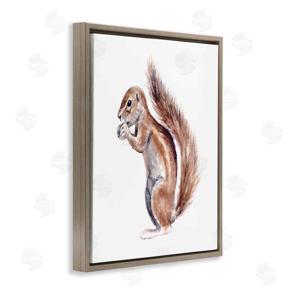 Fox Hollow Studios Baby Squirrel Watercolor Painting Kids' Wild Animal Brown Floating Frame Canvas Wall Art Print