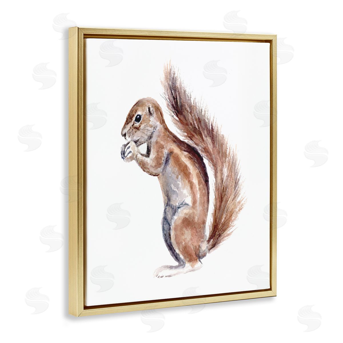 Fox Hollow Studios Baby Squirrel Watercolor Painting Kids' Wild Animal Gold Floating Frame Canvas Wall Art Print