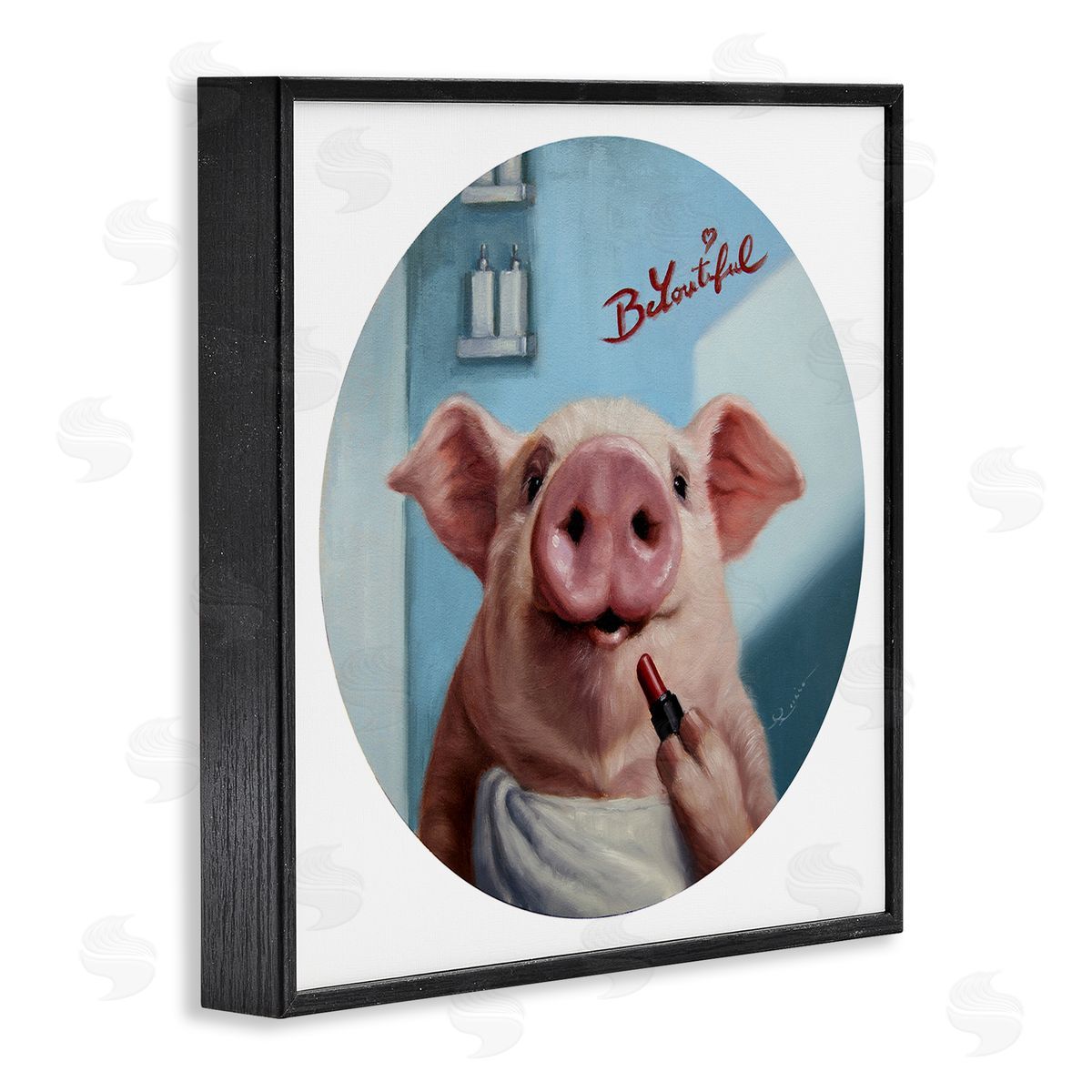 Lucia Heffernan Be-You-Tiful Pink Pig in Towel Lipstick Big Snout Black Framed Glicee Wall Art Print