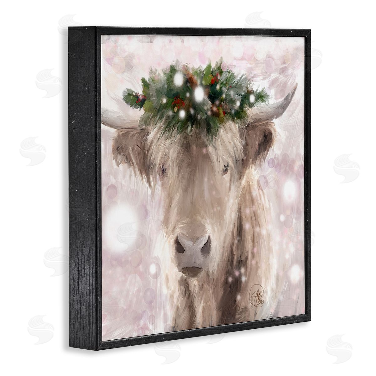 Sarah Butcher Winter Holiday Crown Cattle Abstract Pink Glimmer Pattern Black Framed Glicee Wall Art Print