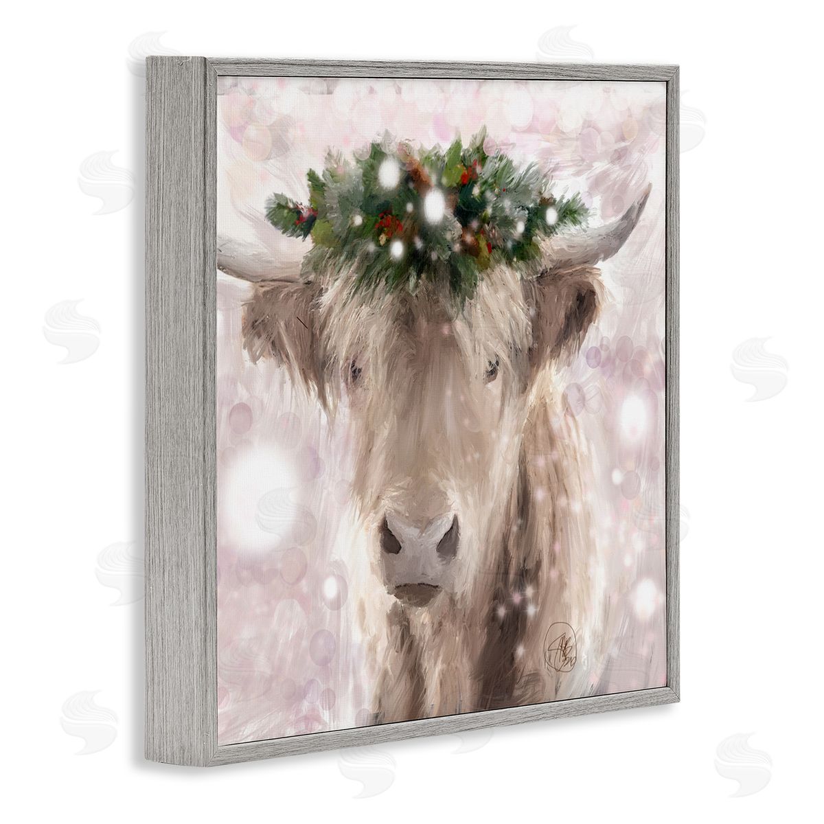 Sarah Butcher Winter Holiday Crown Cattle Abstract Pink Glimmer Pattern Gray Framed Glicee Wall Art Print