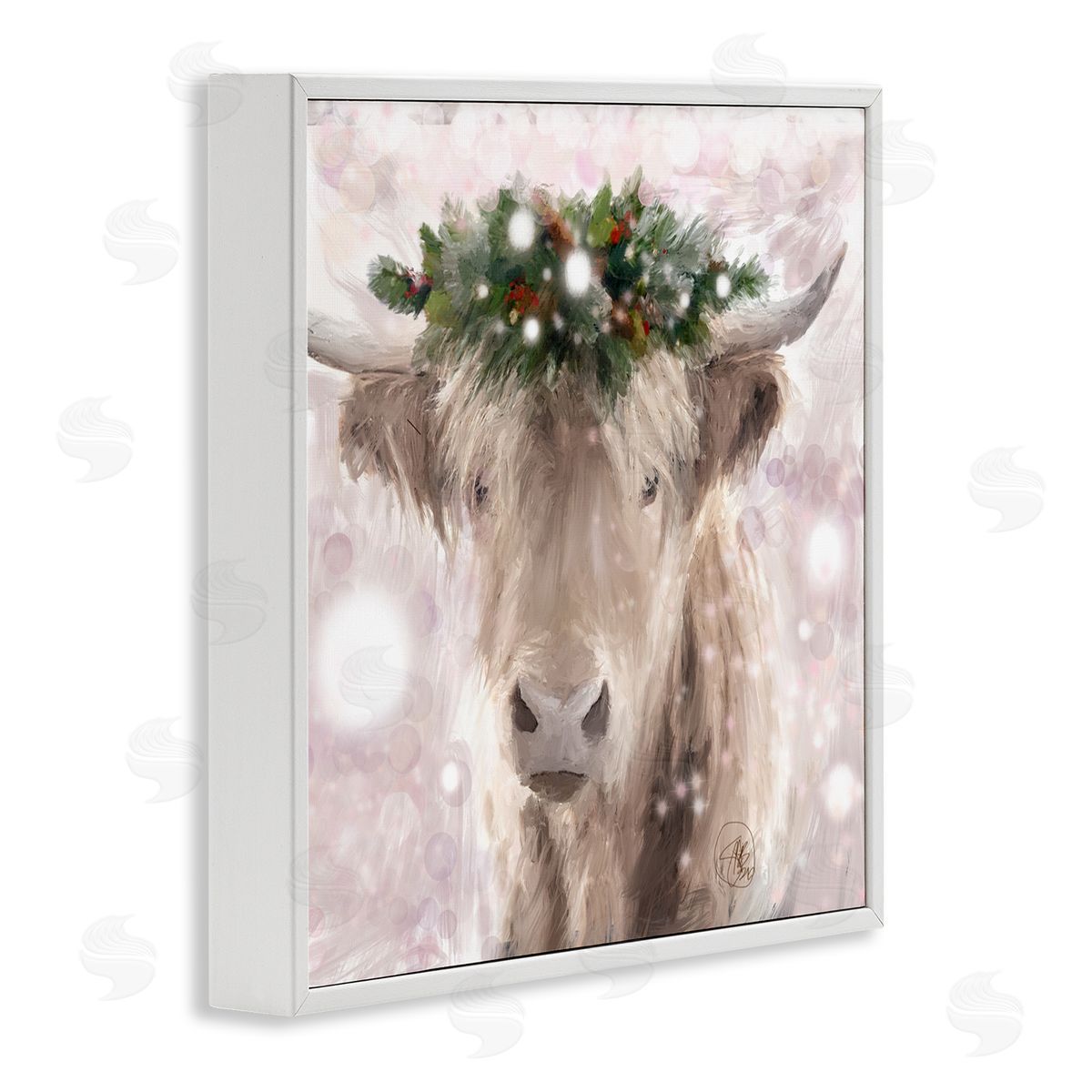 Sarah Butcher Winter Holiday Crown Cattle Abstract Pink Glimmer Pattern White Framed Glicee Wall Art Print
