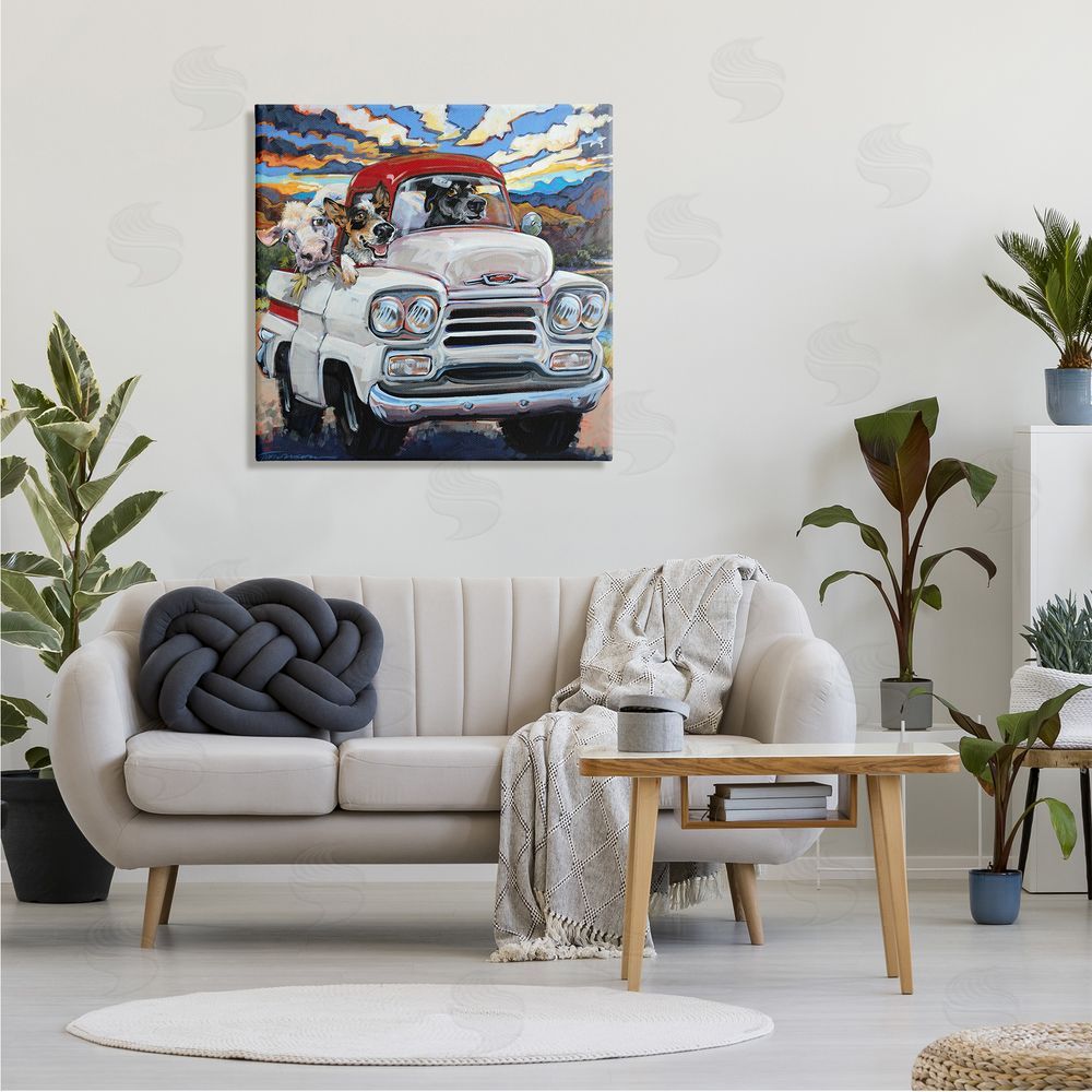 CR Townsend Cattle Dogs Driving Rustic Truck Southwestern Farm Cow Canvas Wall Art in Room