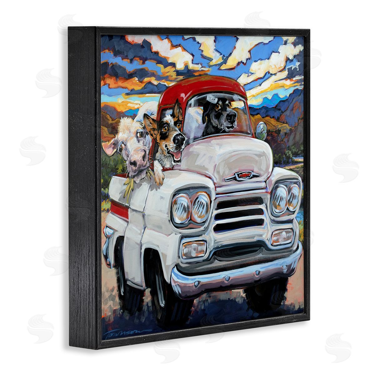 CR Townsend Cattle Dogs Driving Rustic Truck Southwestern Farm Cow Black Framed Glicee Wall Art Print