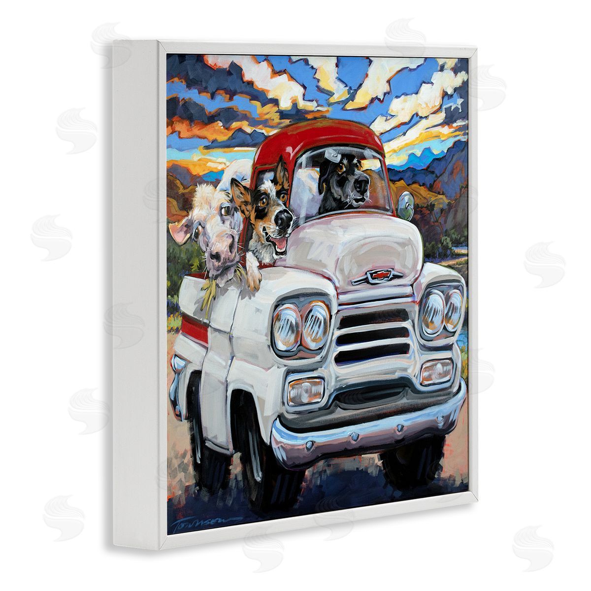 CR Townsend Cattle Dogs Driving Rustic Truck Southwestern Farm Cow White Framed Glicee Wall Art Print