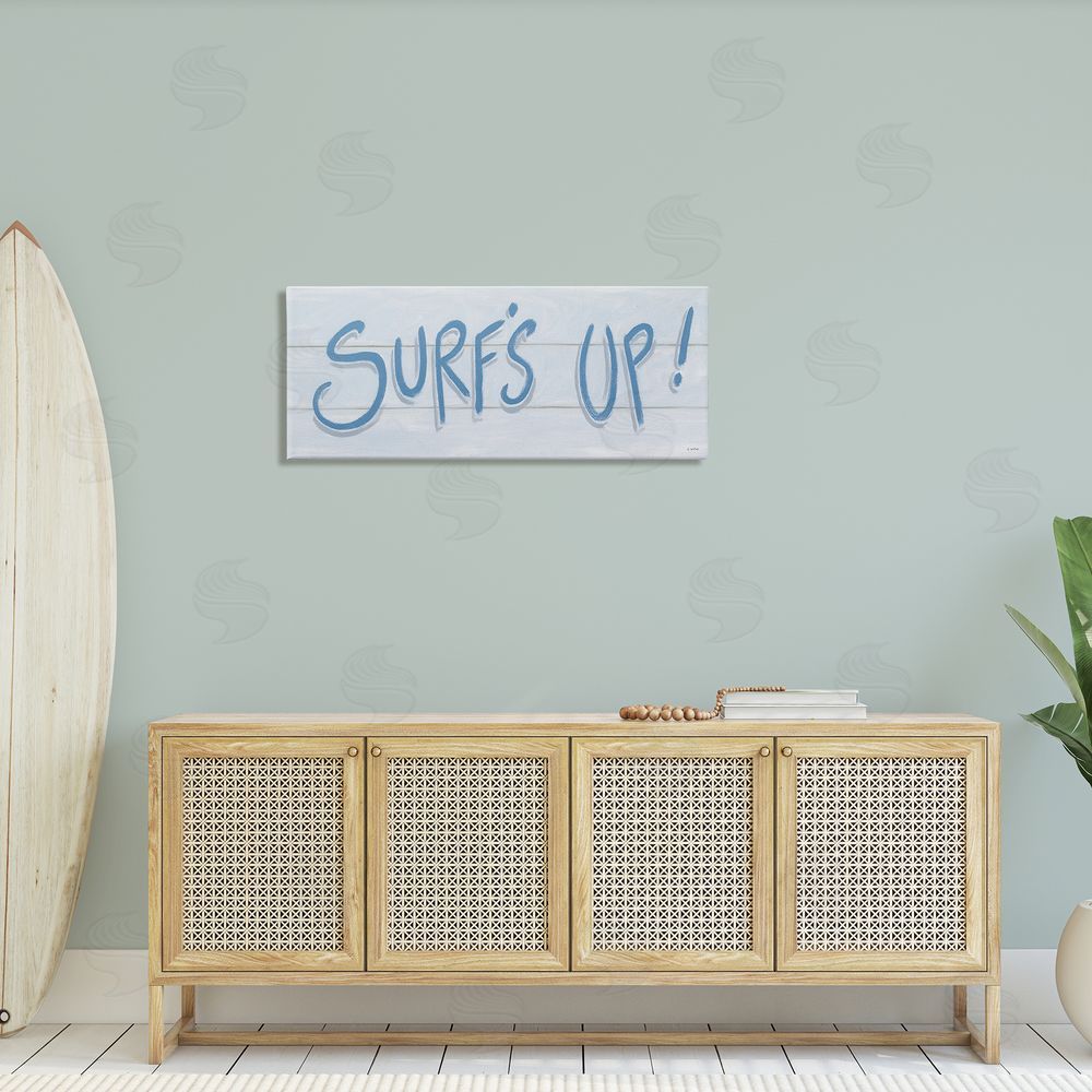 James Wiens Surf's Up Nautical Beach Phrase Soft Blue Typography