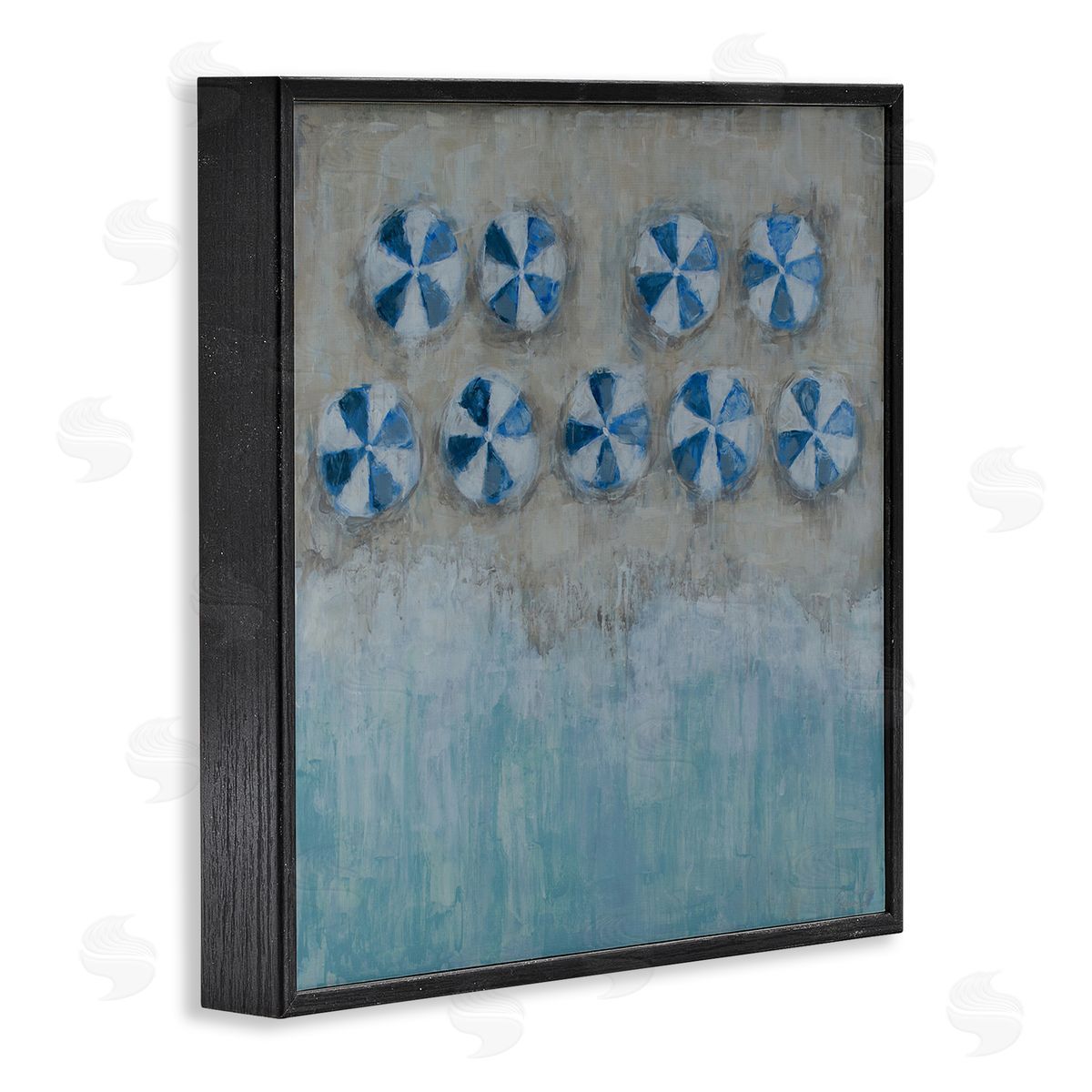 Reesa Qualia Beach Umbrella Coast Abstract Aerial Landscape Painting Black Framed Glicee Wall Art Print